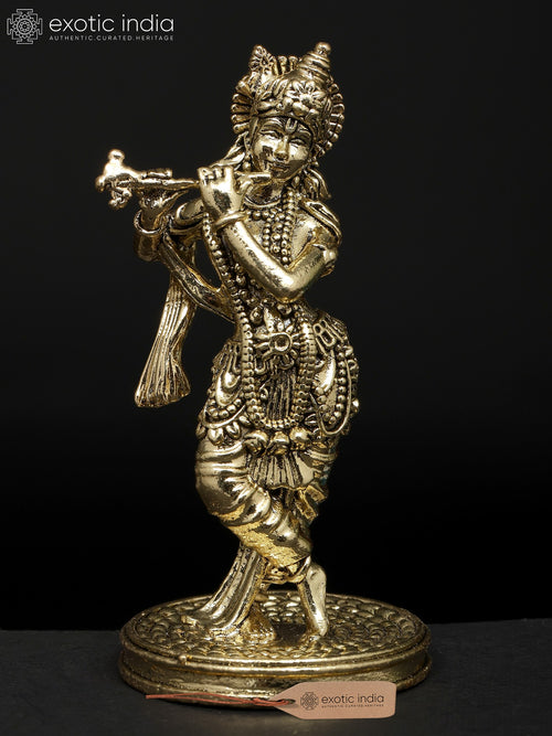3" Handmade Superfine Fluting Lord Krishna Brass Idol