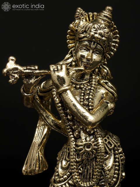 3" Small Superfine Fluting Lord Krishna | Brass Idol