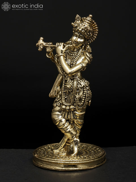 3" Small Superfine Fluting Lord Krishna | Brass Idol