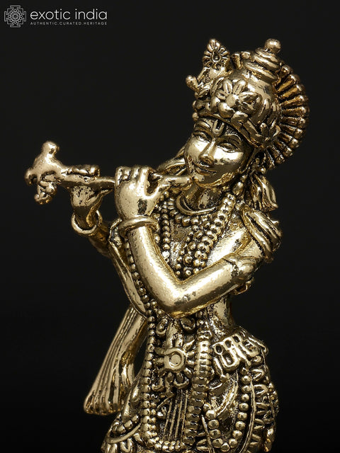 3" Small Superfine Fluting Lord Krishna | Brass Idol