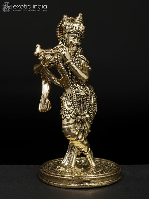 3" Small Superfine Fluting Lord Krishna | Brass Idol