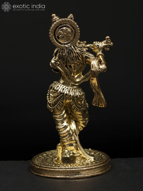 3" Small Superfine Fluting Lord Krishna | Brass Idol