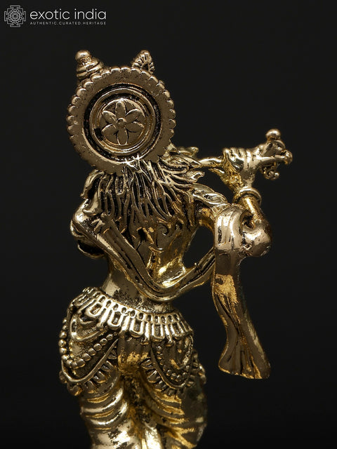 3" Small Superfine Fluting Lord Krishna | Brass Idol