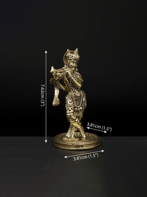 3" Small Superfine Fluting Lord Krishna | Brass Idol