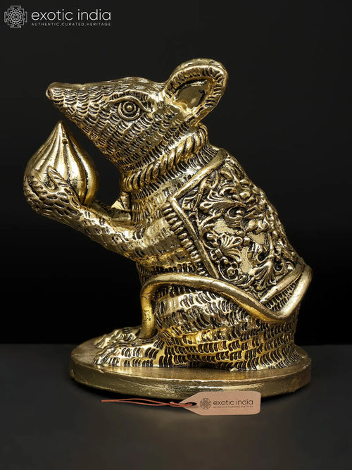 Lord Ganesha's Vahana Mushak with Modak Brass Statue