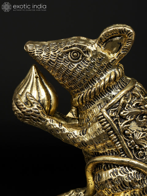 Lord Ganesha's Vahana Mushak with Modak | Brass Statue