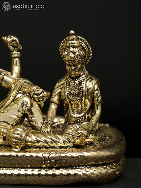 3" Small Superfine Sheshashayi Lord Vishnu with Goddess Lakshmi | Brass Statue