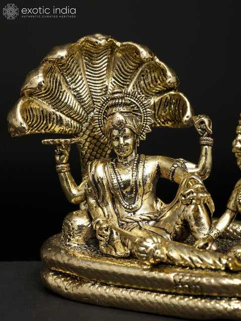 3" Small Superfine Sheshashayi Lord Vishnu with Goddess Lakshmi | Brass Statue