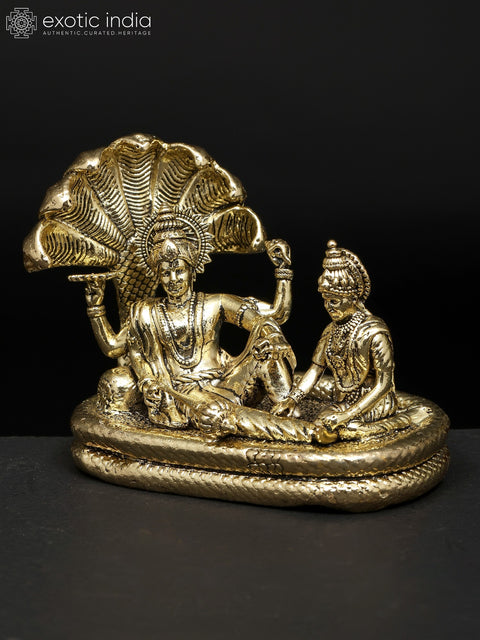 3" Small Superfine Sheshashayi Lord Vishnu with Goddess Lakshmi | Brass Statue