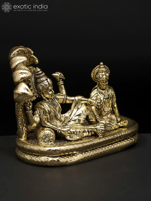 3" Small Superfine Sheshashayi Lord Vishnu with Goddess Lakshmi | Brass Statue