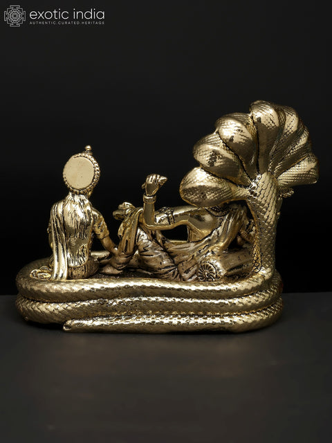 3" Small Superfine Sheshashayi Lord Vishnu with Goddess Lakshmi | Brass Statue