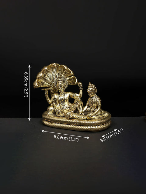 3" Small Superfine Sheshashayi Lord Vishnu with Goddess Lakshmi | Brass Statue