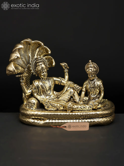 3" Superfine Sheshashayi Lord Vishnu Brass Statue with Lakshmi