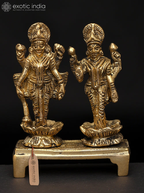 3" Brass Standing Lord Vishnu with Devi Lakshmi Statue