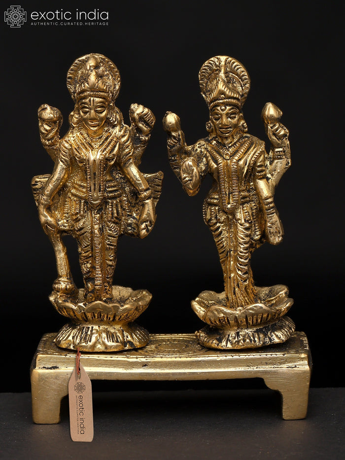 3" Brass Standing Lord Vishnu with Devi Lakshmi Statue