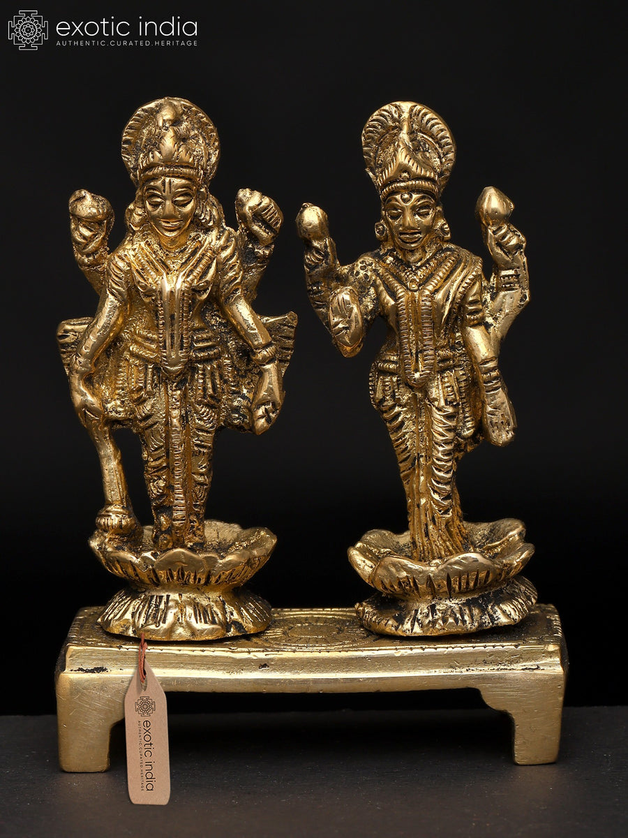 3" Brass Standing Lord Vishnu with Devi Lakshmi Statue