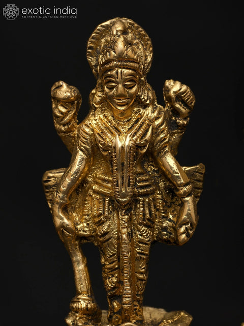 3" Small Standing Lord Vishnu with Devi Lakshmi | Brass Statue