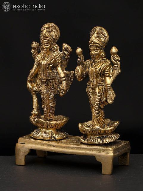 3" Small Standing Lord Vishnu with Devi Lakshmi | Brass Statue