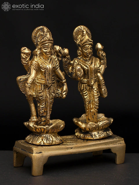 3" Small Standing Lord Vishnu with Devi Lakshmi | Brass Statue