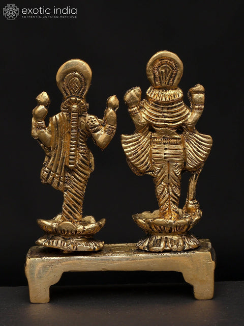 3" Small Standing Lord Vishnu with Devi Lakshmi | Brass Statue