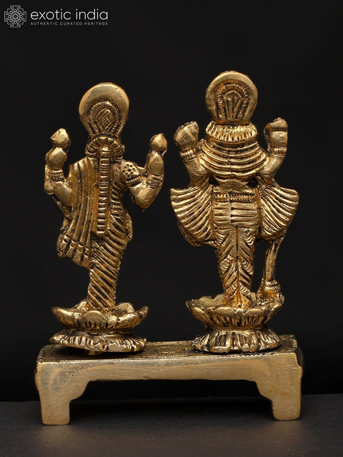 3" Small Standing Lord Vishnu with Devi Lakshmi | Brass Statue