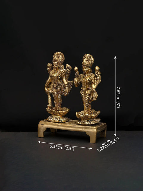 3" Small Standing Lord Vishnu with Devi Lakshmi | Brass Statue