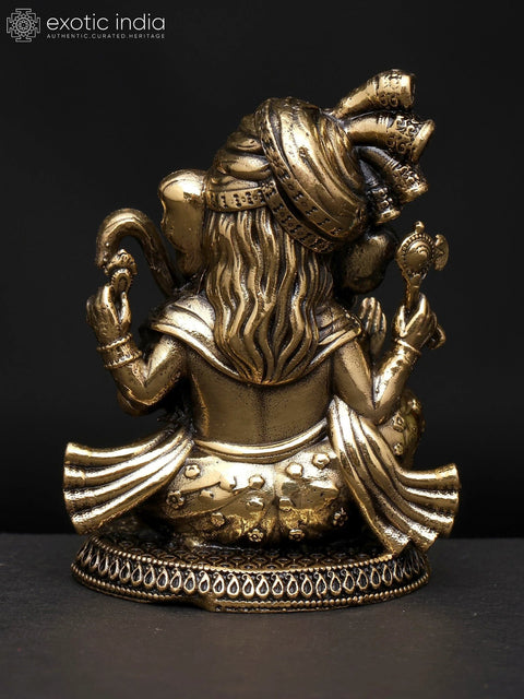 2" Small Superfine Turbaned Lord Ganesha in Blessing Gesture | Brass Statue
