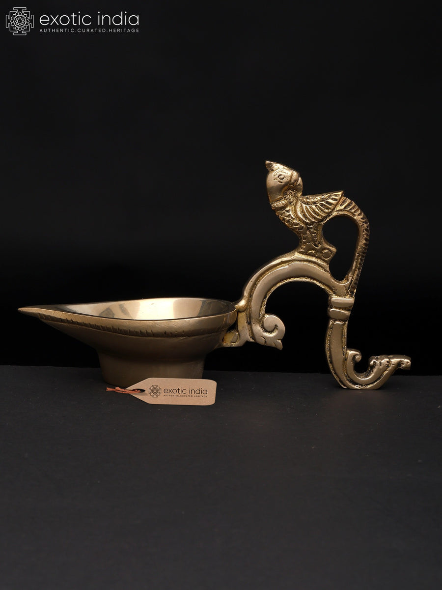 6" Handheld Brass Diya for Pooja - Ritual Idol