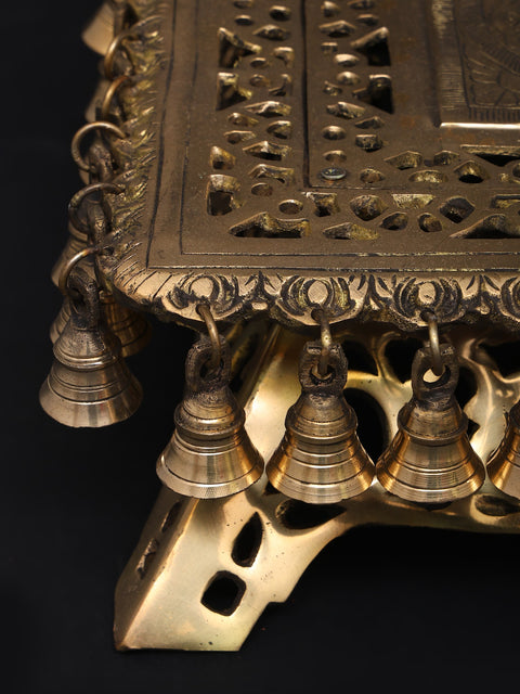 21" Rectangular Shaped Brass Chowki/Pedestal in Brass with Dangling Bells