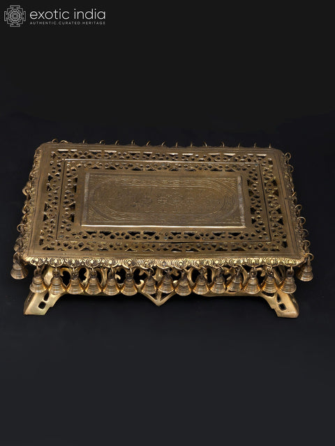 21" Rectangular Shaped Brass Chowki/Pedestal in Brass with Dangling Bells