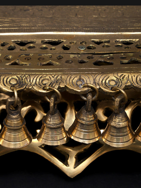 21" Rectangular Shaped Brass Chowki/Pedestal in Brass with Dangling Bells