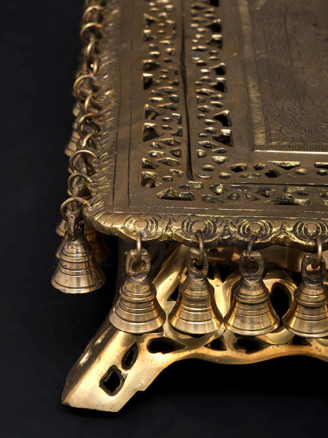 21" Rectangular Shaped Brass Chowki/Pedestal in Brass with Dangling Bells
