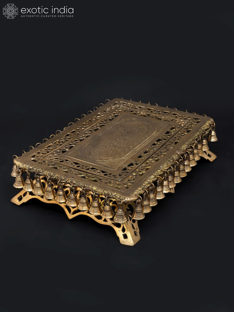 21" Rectangular Shaped Brass Chowki/Pedestal in Brass with Dangling Bells
