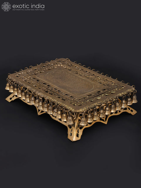 21" Rectangular Shaped Brass Chowki/Pedestal in Brass with Dangling Bells