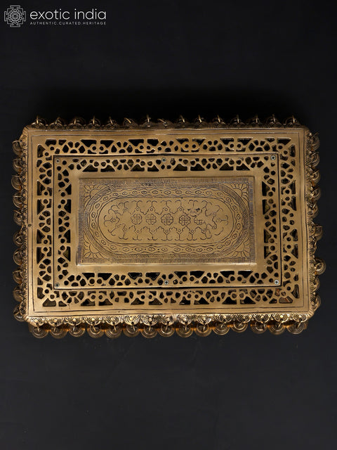 21" Rectangular Shaped Brass Chowki/Pedestal in Brass with Dangling Bells