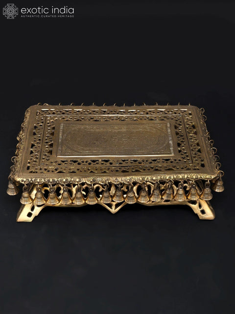 21" Rectangular Shaped Brass Chowki/Pedestal in Brass with Dangling Bells