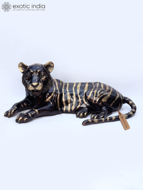 53" Large Decorative Royal Resting Tiger | Brass Sculpture