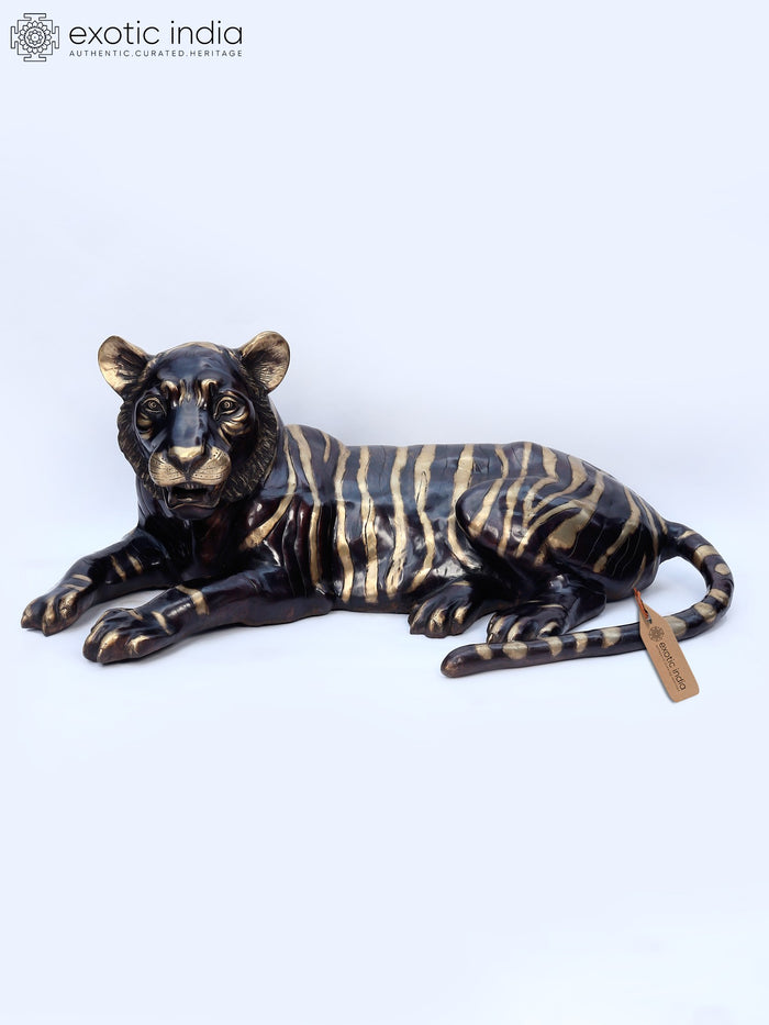 53" Large Decorative Royal Resting Tiger | Brass Sculpture