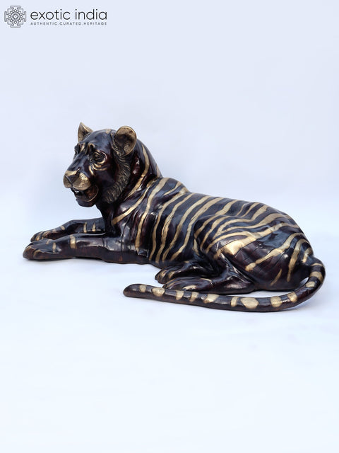 53" Large Decorative Royal Resting Tiger | Brass Sculpture