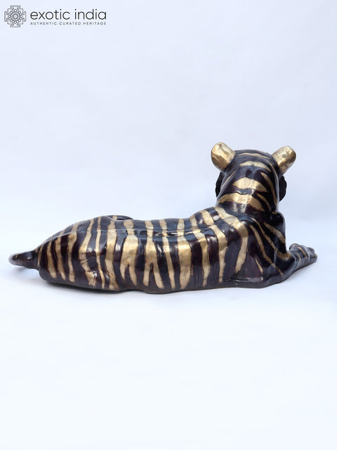 53" Large Decorative Royal Resting Tiger | Brass Sculpture