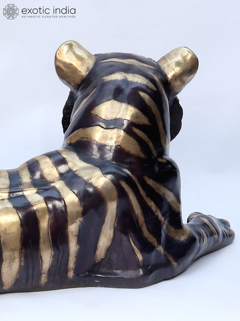 53" Large Decorative Royal Resting Tiger | Brass Sculpture
