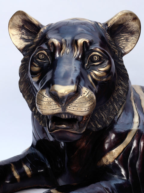 53" Large Decorative Royal Resting Tiger | Brass Sculpture