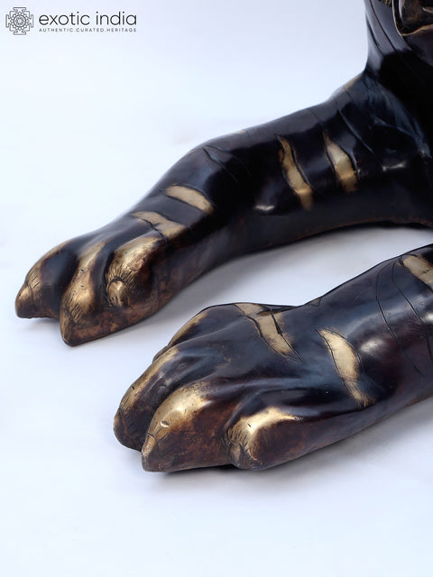 53" Large Decorative Royal Resting Tiger | Brass Sculpture