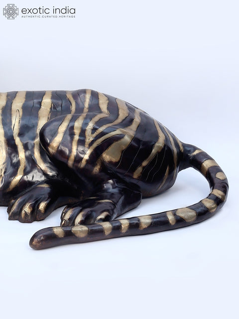 53" Large Decorative Royal Resting Tiger | Brass Sculpture