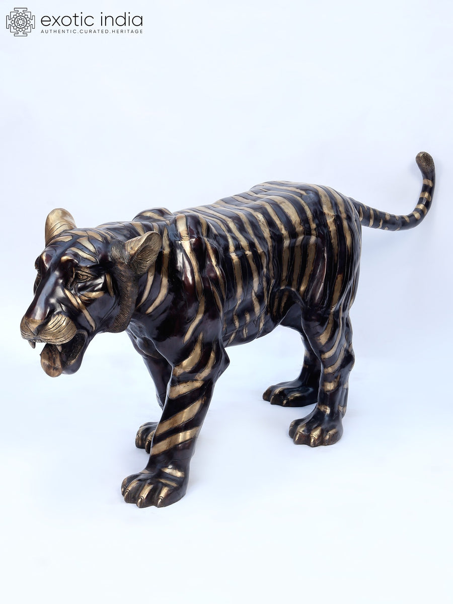 70" Large Walking Tiger Brass Statue Handmade