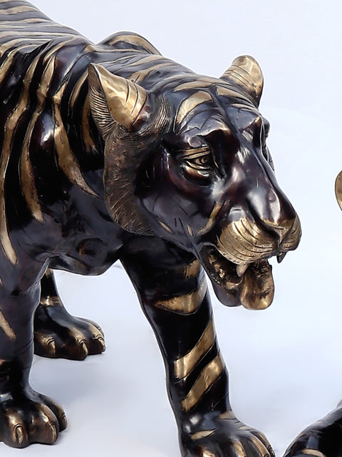 The Pair of Tiger in Resting Gesture | Brass Sculpture