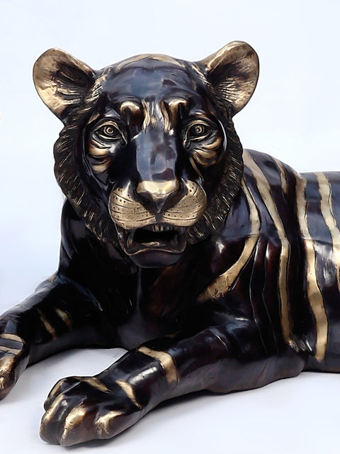 The Pair of Tiger in Resting Gesture | Brass Sculpture