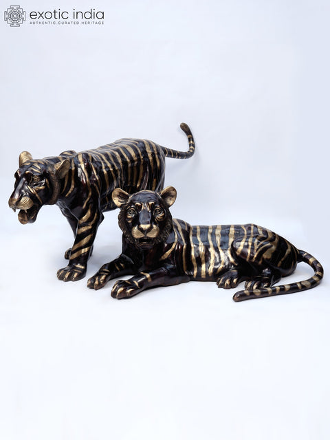 The Pair of Tiger in Resting Gesture | Brass Sculpture