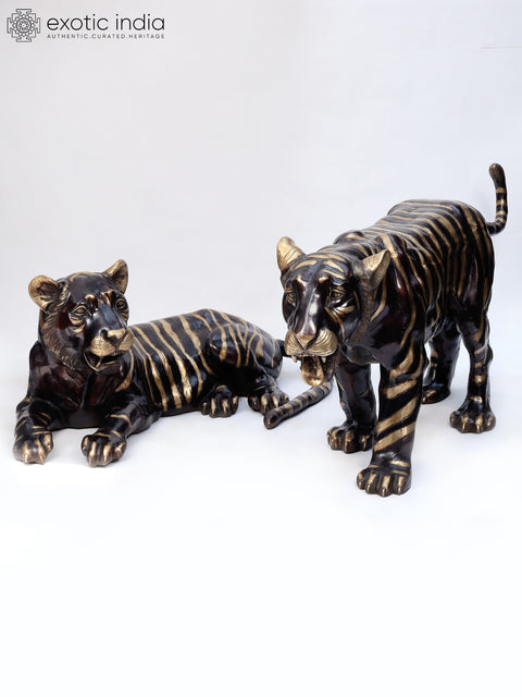 The Pair of Tiger in Resting Gesture | Brass Sculpture