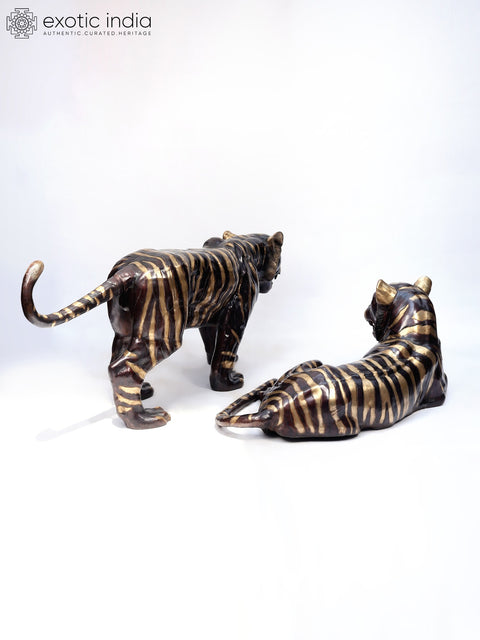 The Pair of Tiger in Resting Gesture | Brass Sculpture